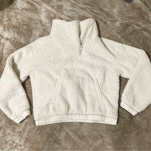 athleta sherpa pullover Sweatshirt White Quarter Zip With Pockets Sz XS TP